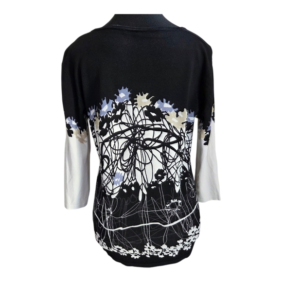 Elegant Black and White Floral Women's Tunic Wuth Rhinestones Size Med - Picture 2 of 5